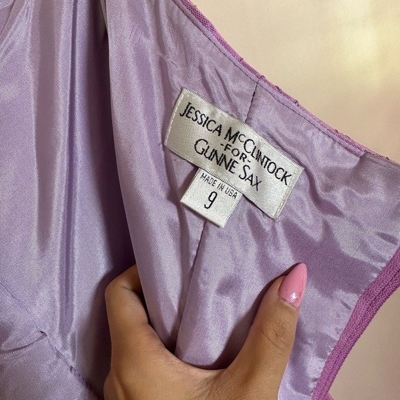 Jessica McClintock for Gunne Sax Lavender Strapless Satin Dress - Picture 4 of 4